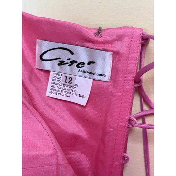 Cire by Landa Pink Satin A-Line Gown w/ Beaded Embroidery, Size 12 - Picture 4 of 4